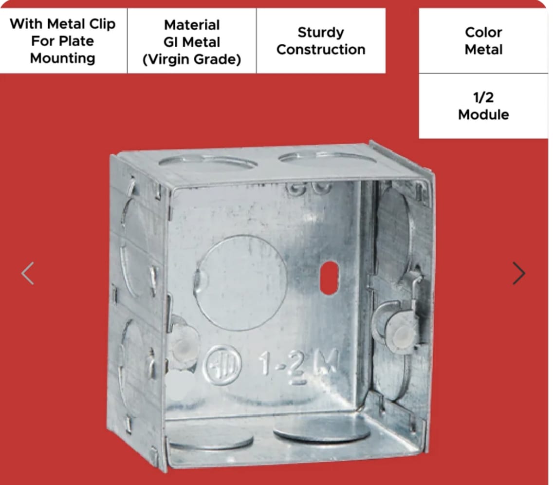WhatsApp Image 2025-12-27 at 6.26.27 PM (2) 1/2 Module GI Conceal Metal Box With Metal Clip - Image 1