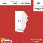 Java Plus Flat 16 Amp 1 Way Switch White Color