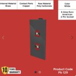 6 Amp Euro American 2 Pin Socket Black Color